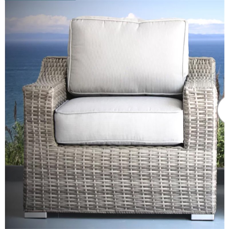 Living Source International Wicker Patio Chair with Cushions in Gray