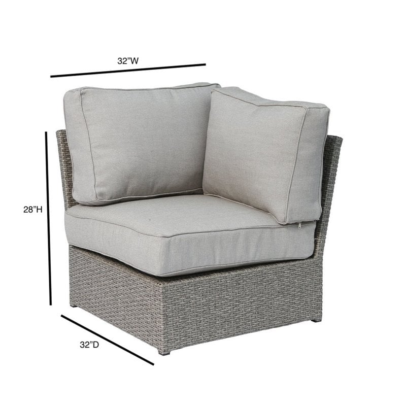 Living Source International Wicker Corner Wedge Patio Chair with Cushion in Gray