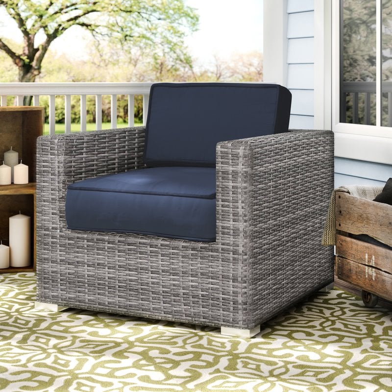 Living Source International Wicker Club Patio Chair w/  Cushion in Navy