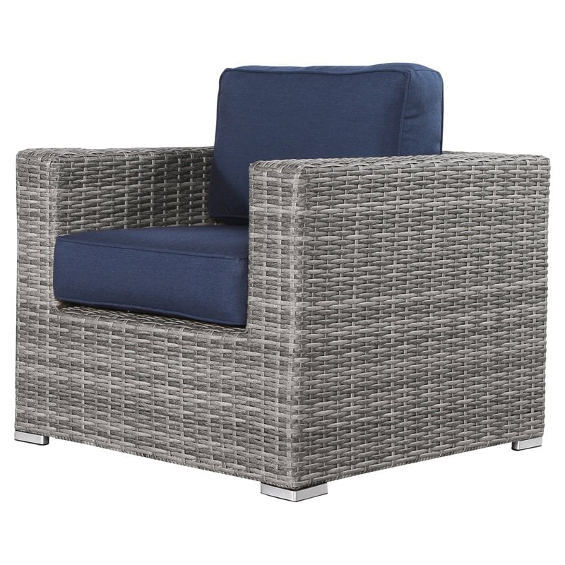 Living Source International Wicker Club Patio Chair w/  Cushion in Navy