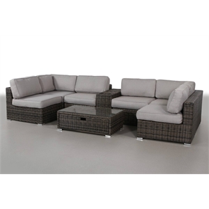Living Source International 8-Piece Wicker and Olefin Sectional Set in Espresso