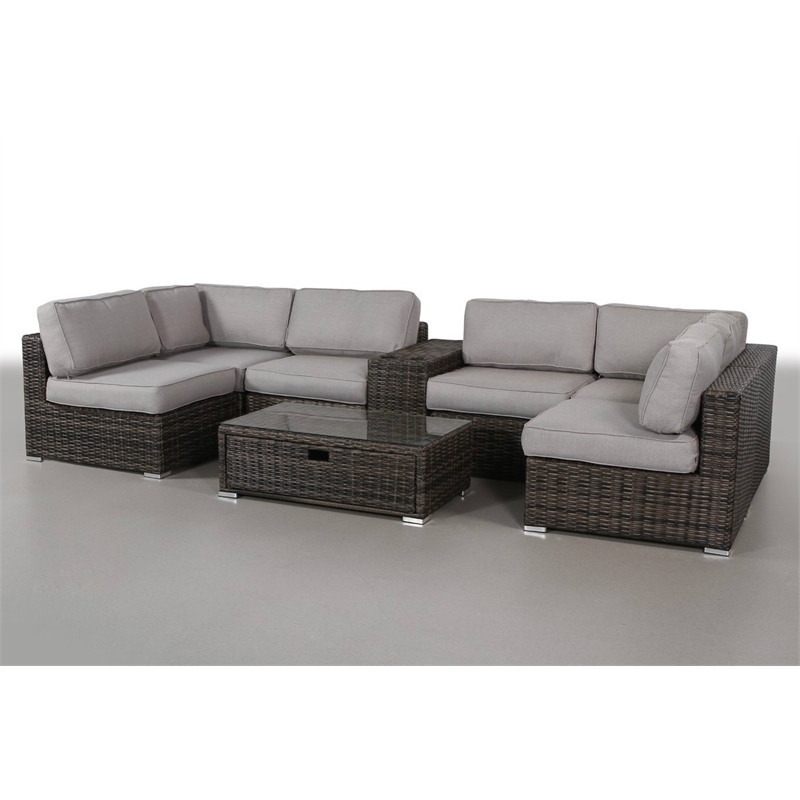 Living Source International 8-Piece Wicker and Olefin Sectional Set in Espresso