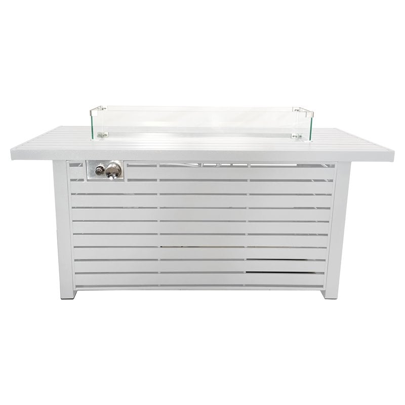 Living Source International Propane Gas Fire Pit Table with Windshield in White