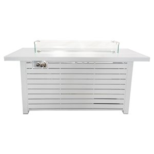 living source international propane gas fire pit table with windshield in white