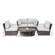 Living Source Intl Wicker / Rattan 5-Piece Seating Group w/Firepit in Espresso