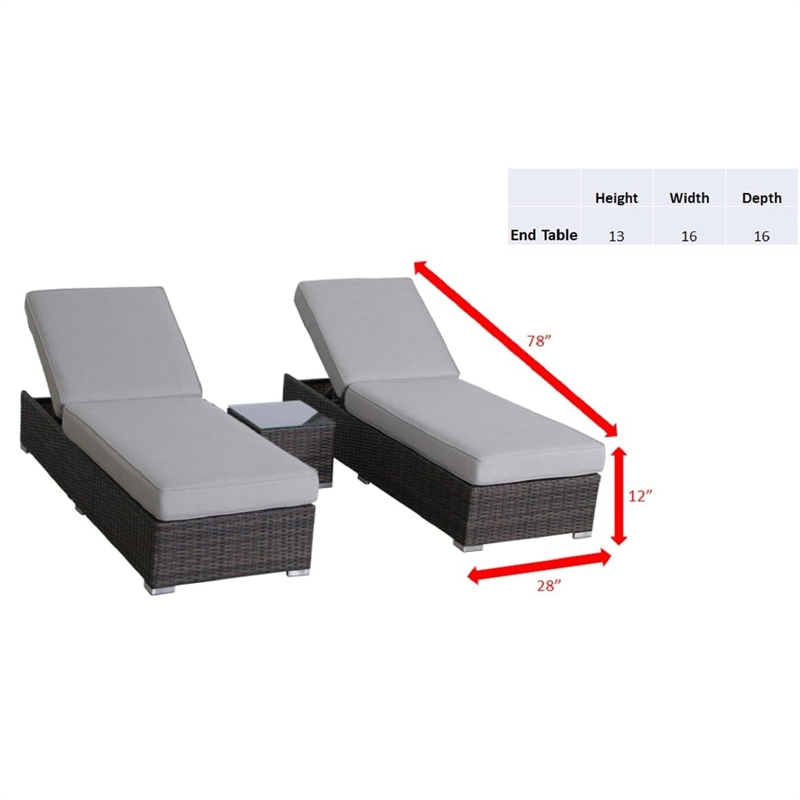 Living Source International Wicker/Rattan Chaise with Cushions in Gray/Brown