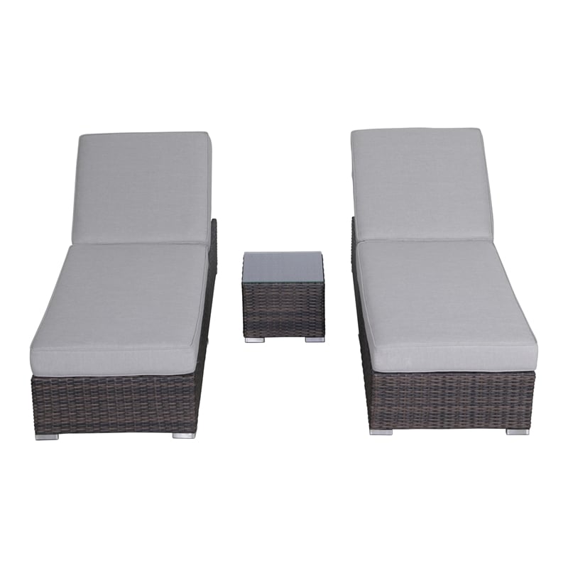 Living Source International Wicker/Rattan Chaise with Cushions in Gray/Brown