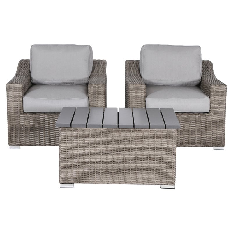 Living Source International 3-Piece Wicker Conversation Set in Gray Finish