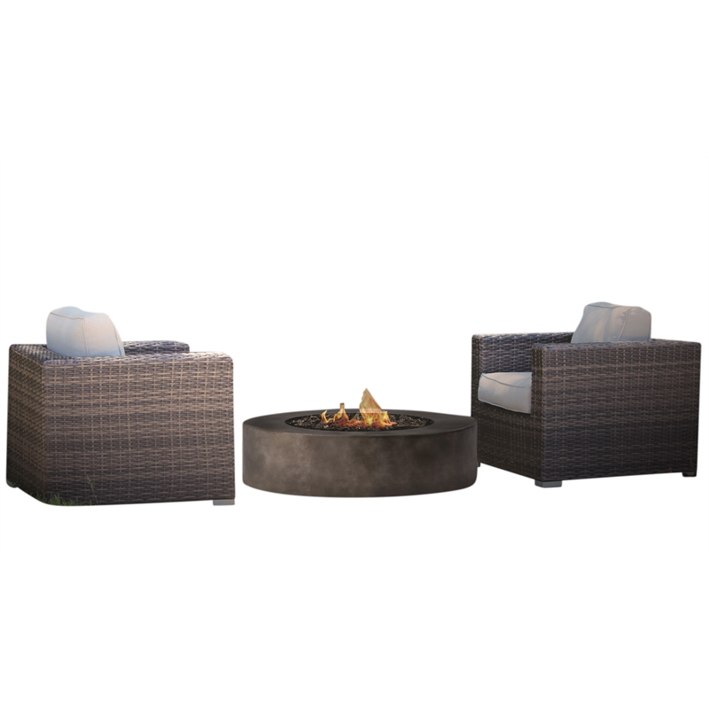 Living Source Intl 3-Piece Wicker / Rattan Conversation Set w/ Cushions in Brown