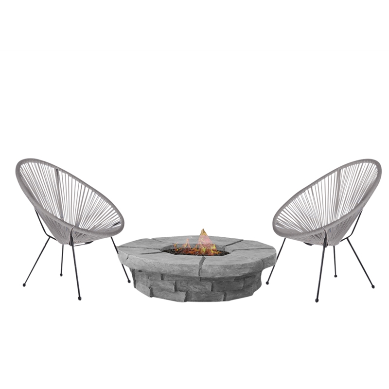 Living Source International 3-Piece Wicker / Rattan Seating Group in Gray Finish