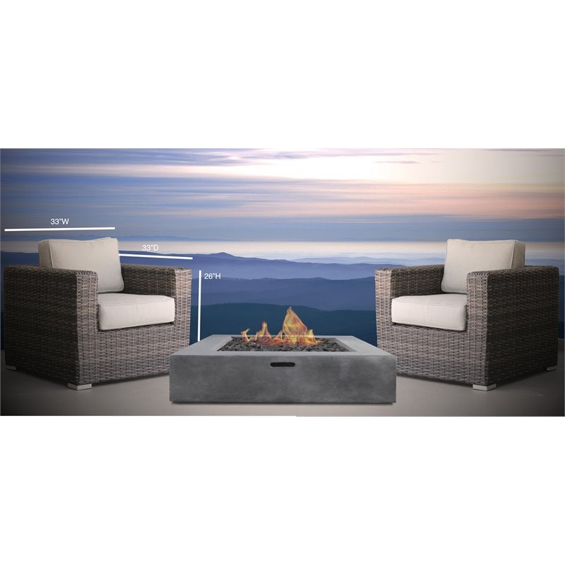 Living Source International 3-Piece Wicker Fire Pit Patio Set in Espresso/Gray