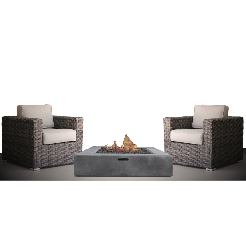 Living Source International 3-Piece Wicker Fire Pit Patio Set in Espresso/Gray