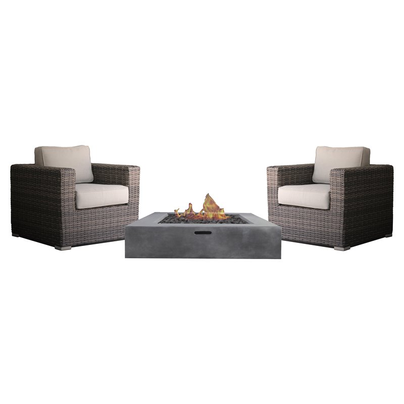 Living Source International 3-Piece Wicker Fire Pit Patio Set in Espresso/Gray