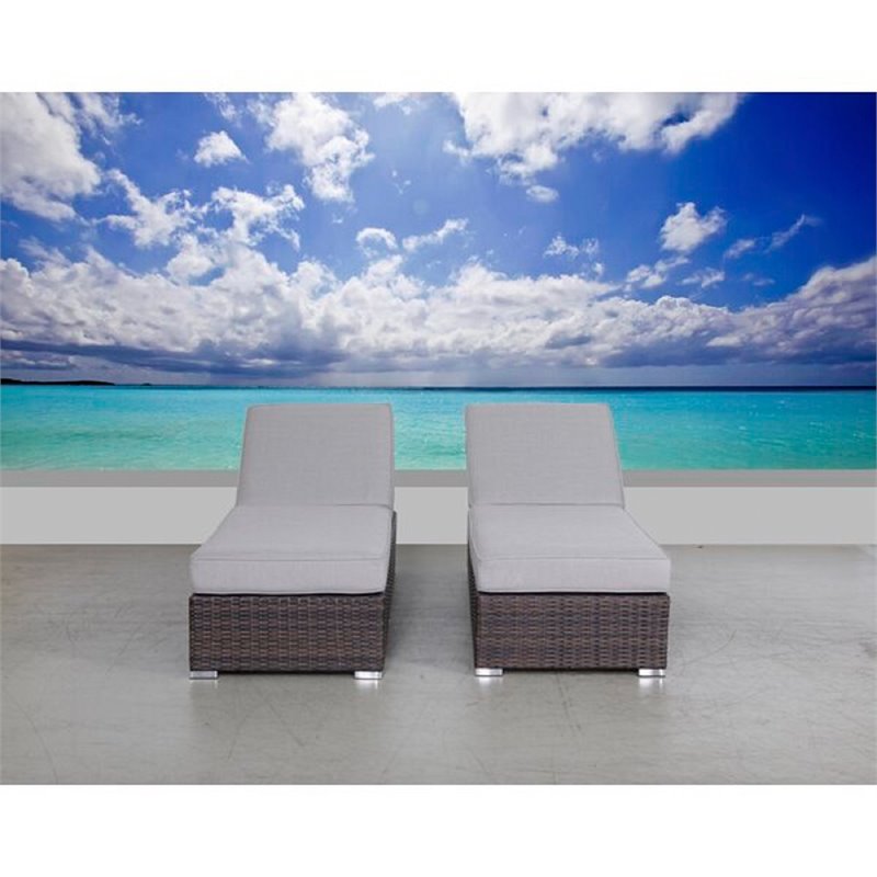 Living Source International Wicker/Rattan Chaise with Cushions in Brown/Gray