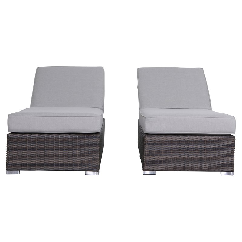 Living Source International Wicker/Rattan Chaise with Cushions in Brown/Gray