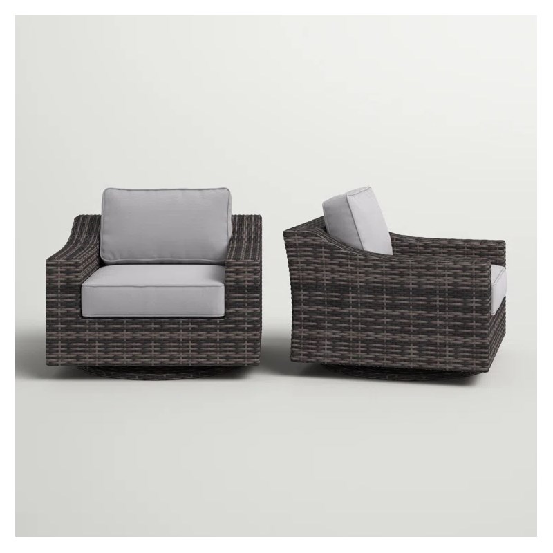 Living Source Wicker / Rattan Swivel Patio Chair in Espresso/Gray (Set of 2)