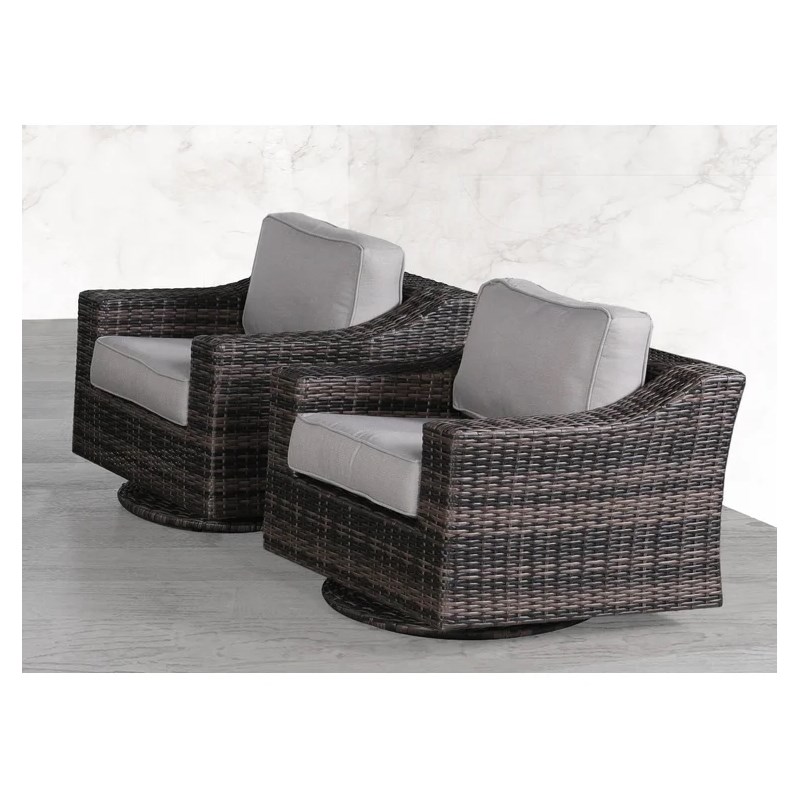 Living Source Wicker / Rattan Swivel Patio Chair in Espresso/Gray (Set of 2)
