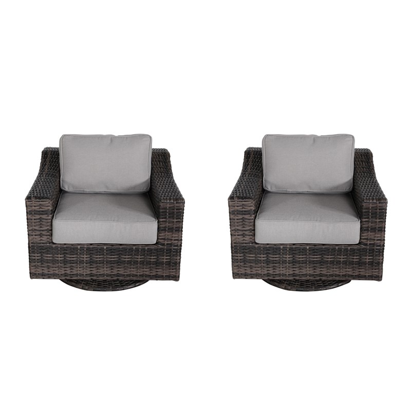 Living Source Wicker / Rattan Swivel Patio Chair in Espresso/Gray (Set of 2)