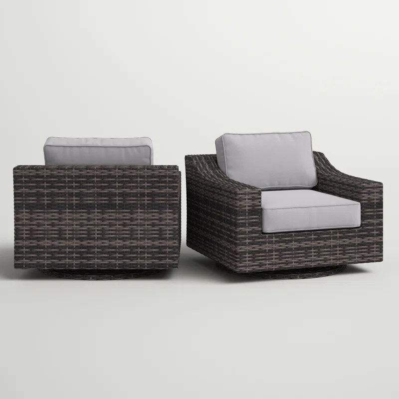 Living Source Wicker / Rattan Swivel Patio Chair in Espresso/Gray (Set of 2)