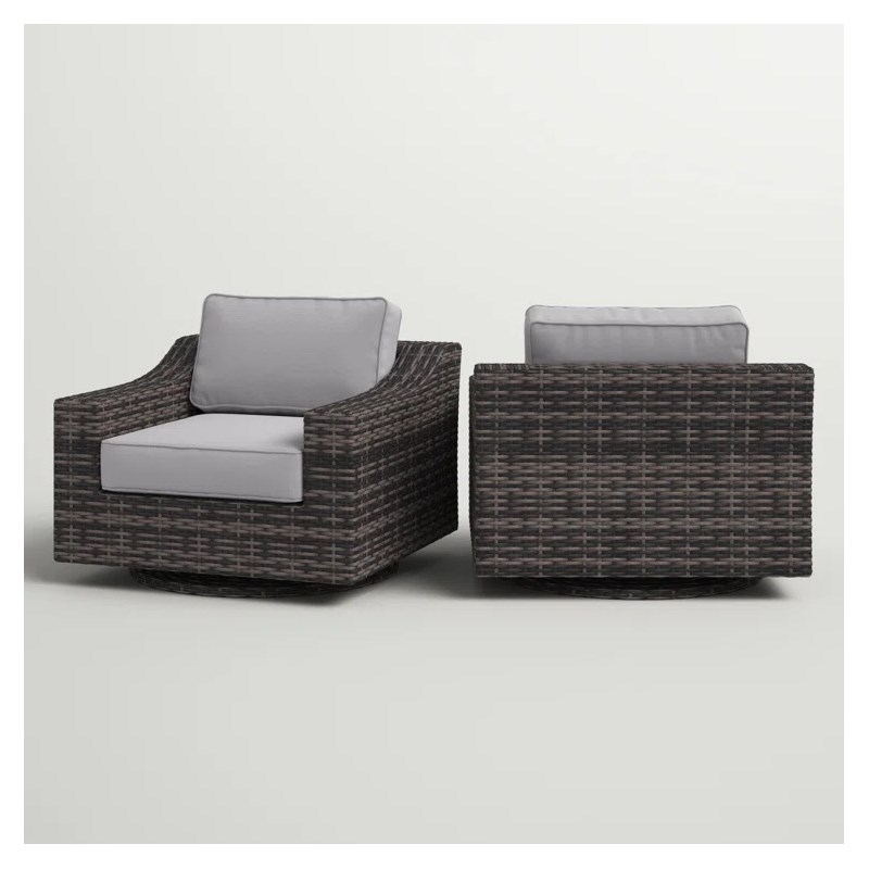 Living Source Wicker / Rattan Swivel Patio Chair in Espresso/Gray (Set of 2)