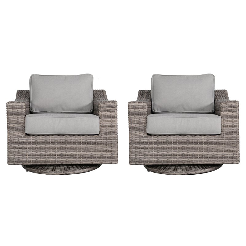 Living Source International Swivel Club Patio Chairs in Brown/Gray
