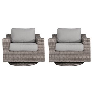 living source international swivel club patio chairs in brown/gray (set of 2)