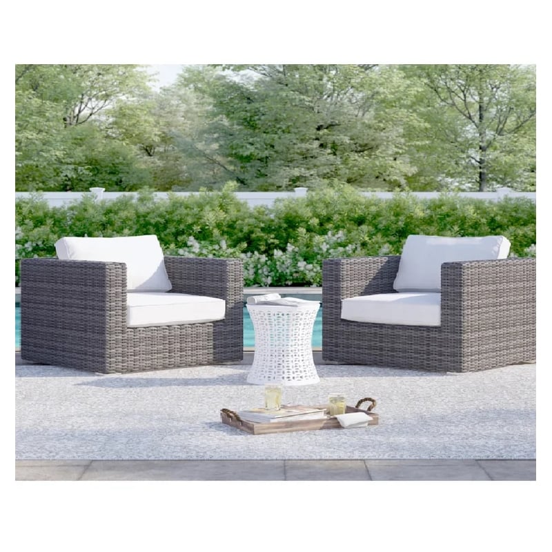 Living Source International Wicker / Rattan Chair w/ Cushions in Gray (Set of 2)