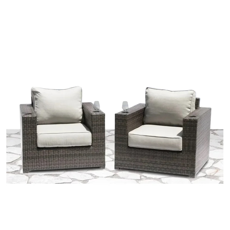 Living Source International Wicker / Rattan Chair w/ Cushions in Gray (Set of 2)