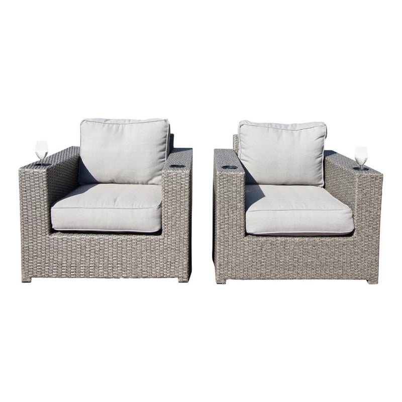 Living Source International Wicker / Rattan Chair w/ Cushions in Gray (Set of 2)