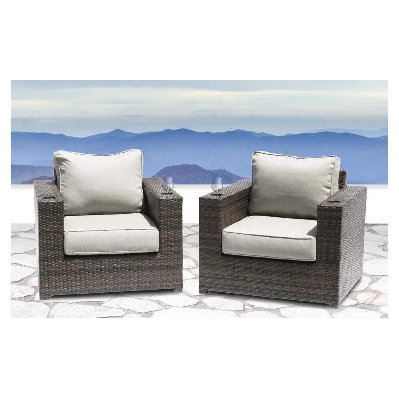 Living Source International Wicker / Rattan Chair w/ Cushions in Gray (Set of 2)