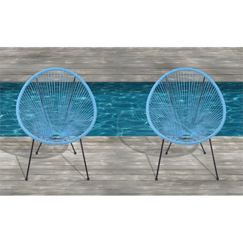 Living Source International Modern Metal Patio Chairs in Aqua Blue (Set of 2)