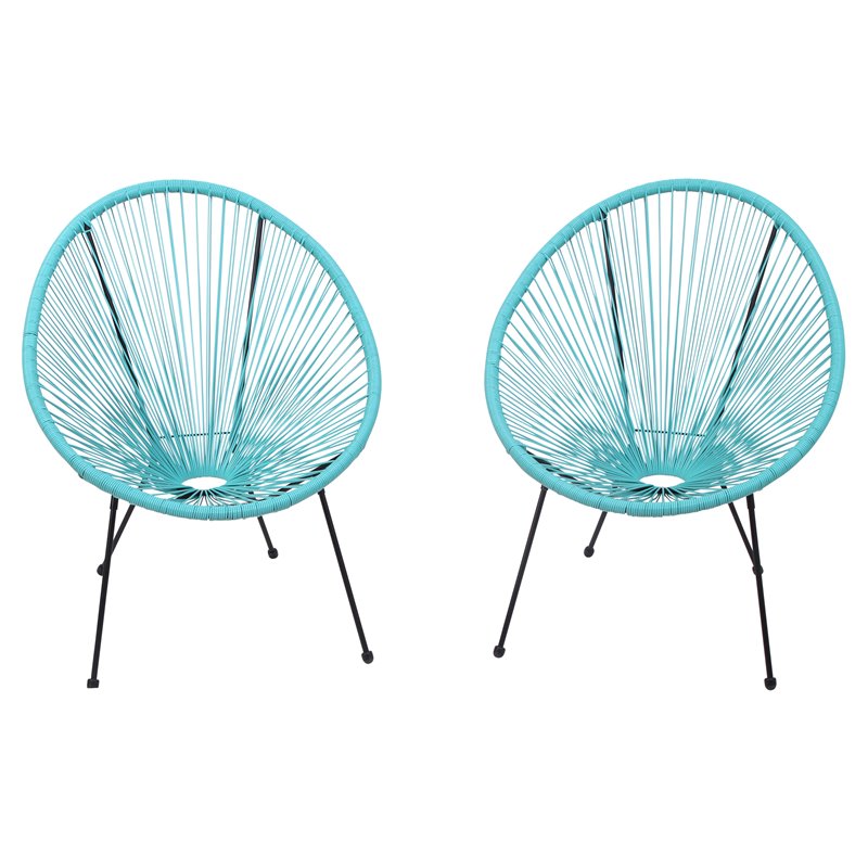 Living Source International Modern Metal Patio Chairs in Aqua Blue (Set of 2)