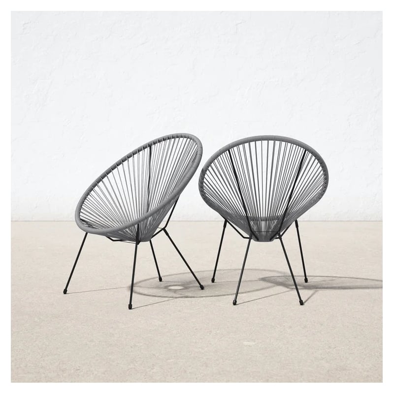 Living Source International Modern Metal Patio Chairs in Black (Set of 2)