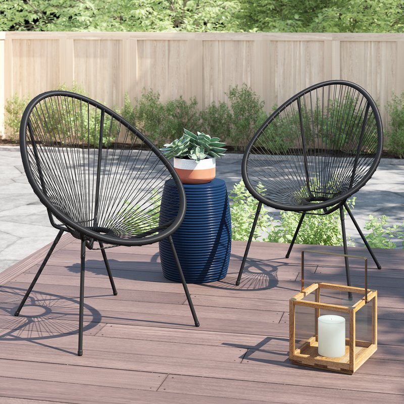 Living Source International Modern Metal Patio Chairs in Black Finish (Set of 2)