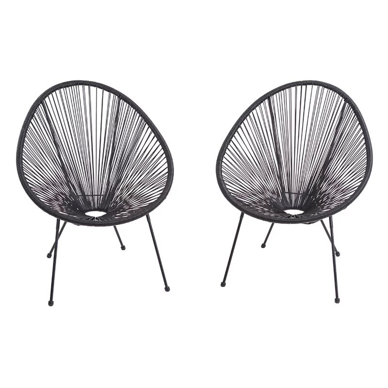 Living Source International Modern Metal Patio Chairs in Black Finish (Set of 2)