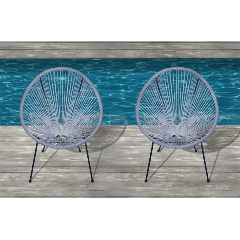 Living Source International Modern Metal Patio Chairs in Blue/Gray (Set of 2)