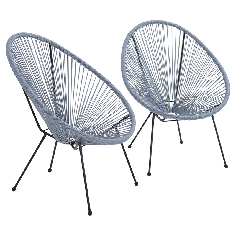Living Source International Modern Metal Patio Chairs in Blue/Gray (Set of 2)