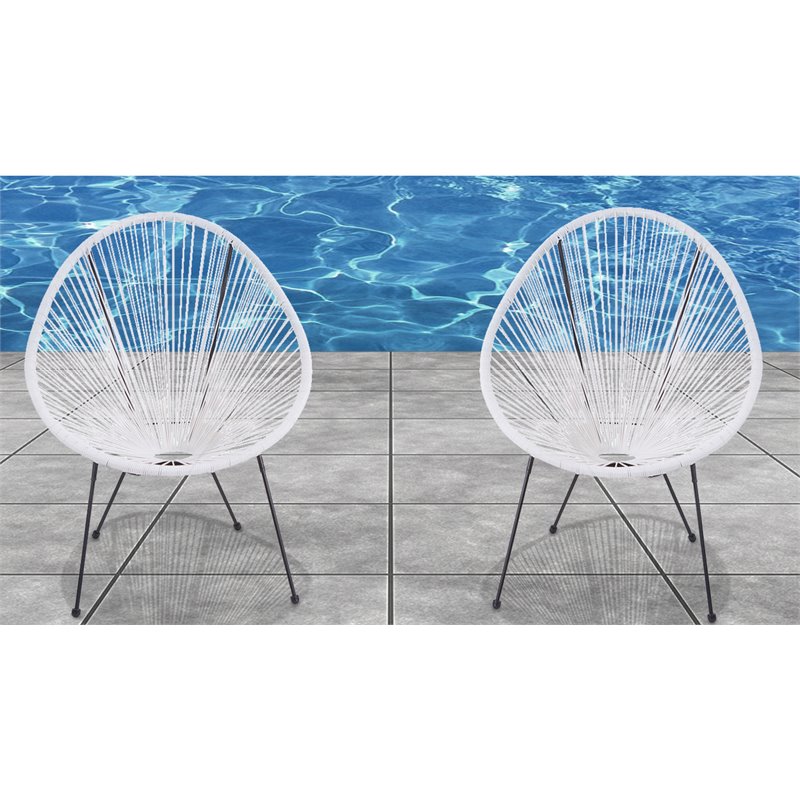 Living Source International Modern Metal Patio Chairs in White/Gray (Set of 2)