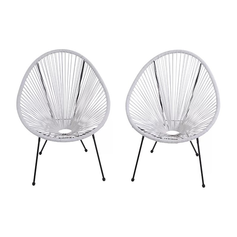 Living Source International Modern Metal Patio Chairs in White/Gray (Set of 2)