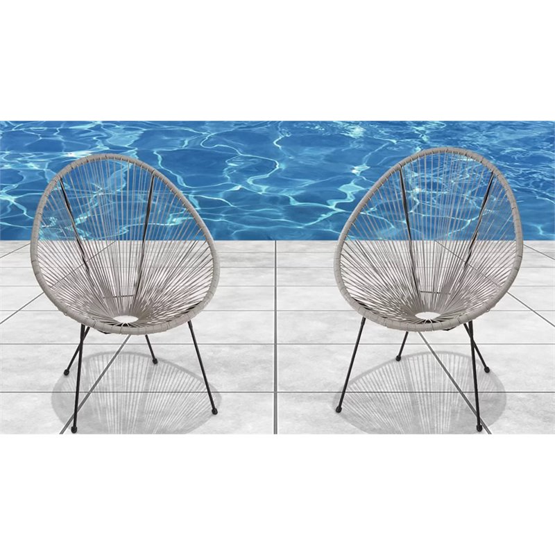 Living Source International Modern Metal Patio Chairs in Gray (Set of 2)
