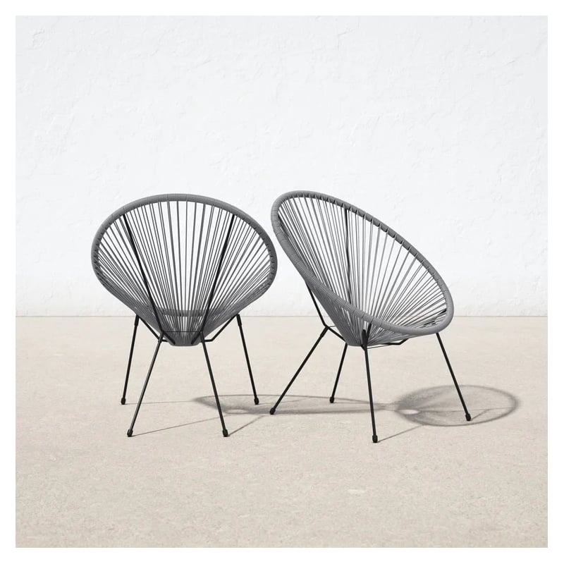 Living Source International Modern Metal Patio Chairs in White (Set of 2)