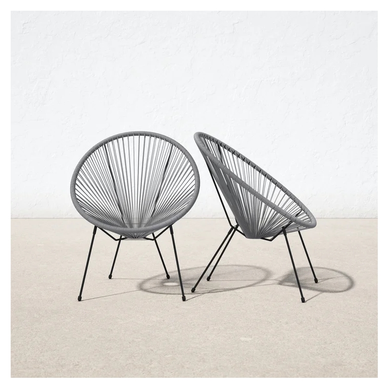 Living Source International Modern Metal Patio Chairs in White (Set of 2)