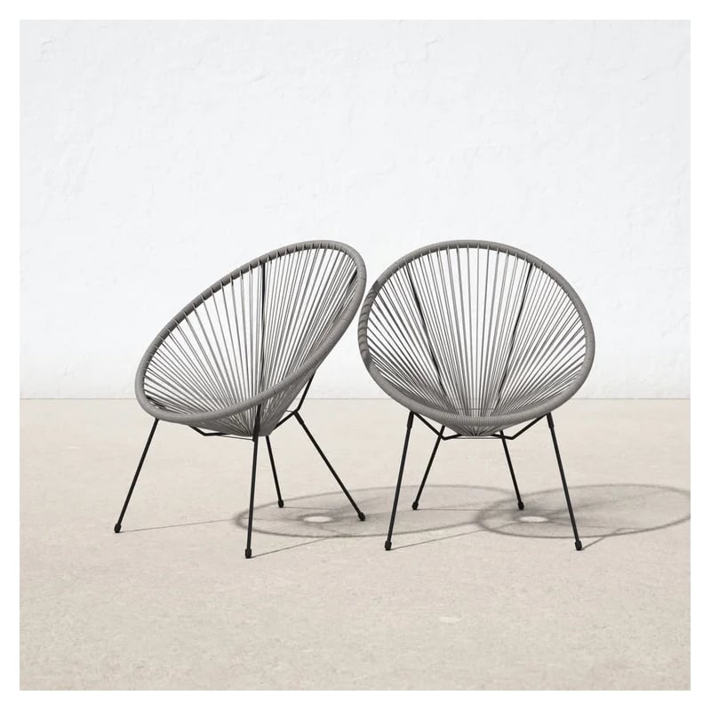 Living Source International Modern Metal Patio Chairs in White (Set of 2)
