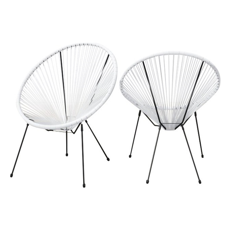 Living Source International Modern Metal Patio Chairs in White (Set of 2)