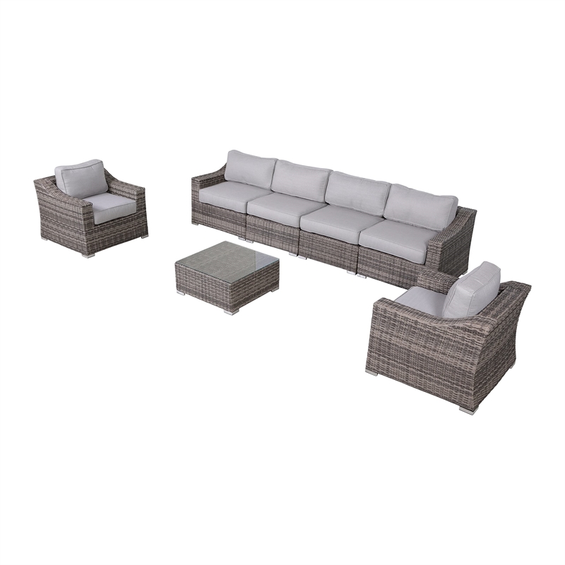 Living Source International 7-PC Wicker / Rattan Sectional Seating Group in Gray