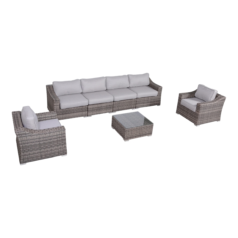 Living Source International 7-PC Wicker / Rattan Sectional Seating Group in Gray