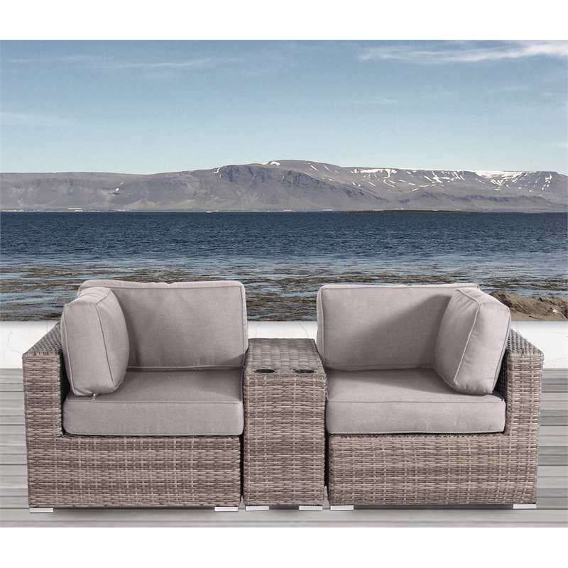 Living Source International 3 Piece Wicker / Rattan Seating Group in Gray/Taupe