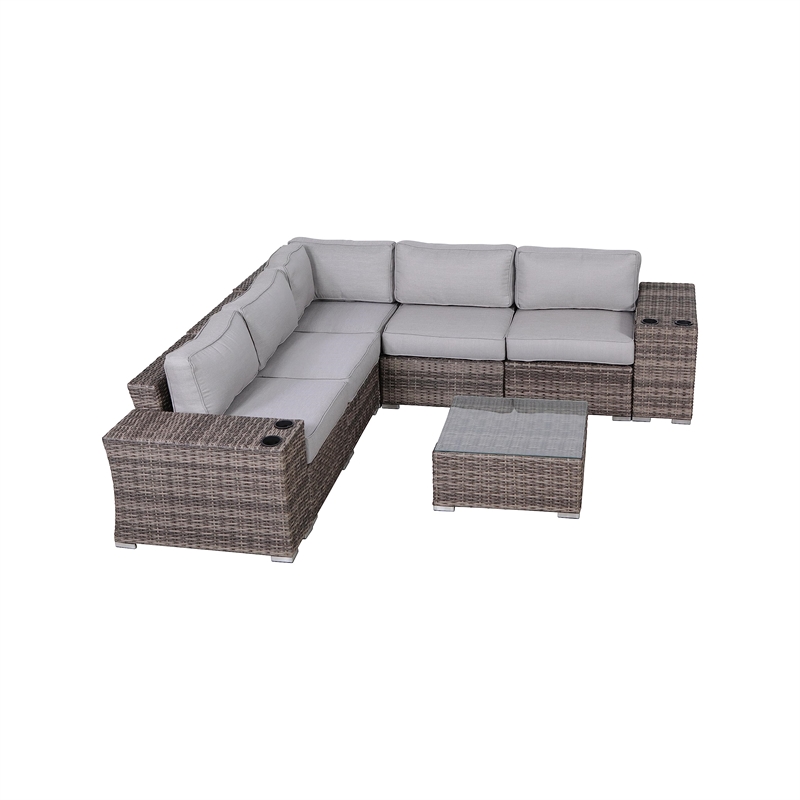 Living Source International 8-PC Wicker / Rattan Sectional Seating Group in Gray