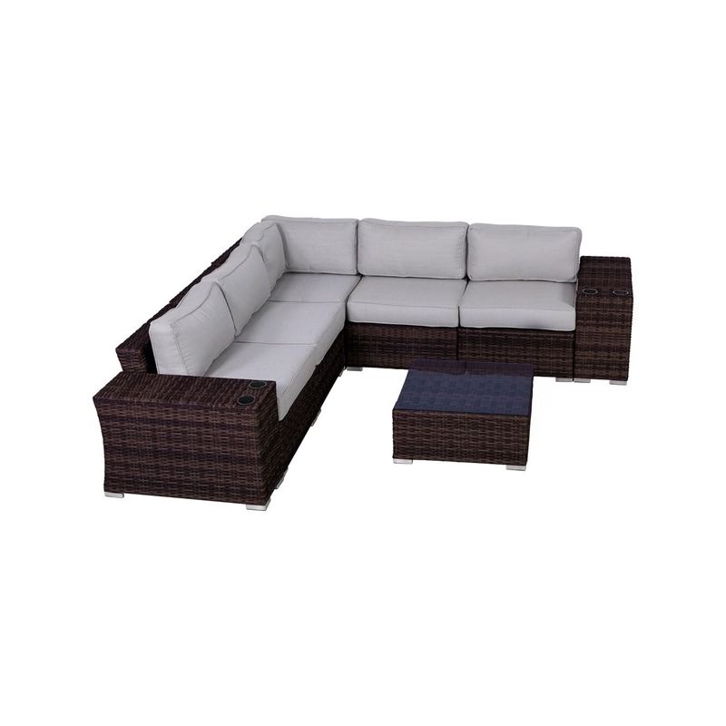 Living Source International 8-PC Wicker / Rattan Sectional Seating Group in Gray