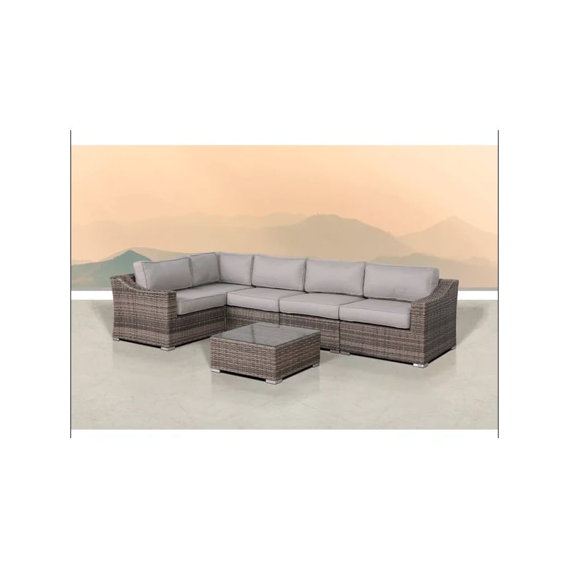 Living Source Intl 6 Piece Wicker / Rattan Sectional Set w/ Cushions in Gray